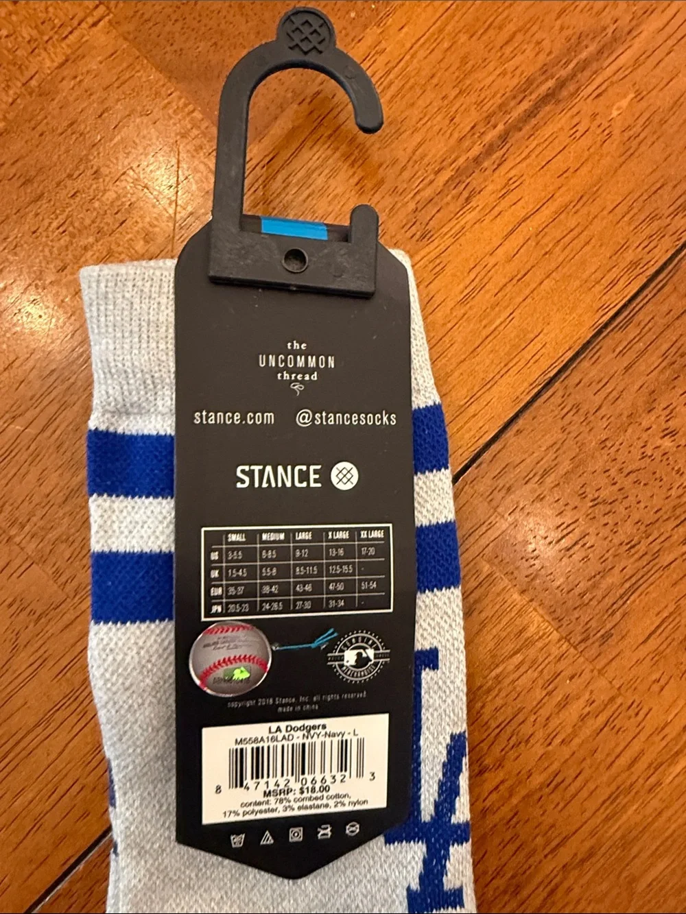 LA Logo Blue and Gray Athletic Crew Socks large